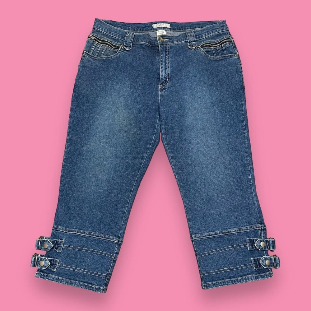 FL Jeans Vintage Y2k Cropped Zipper Pocket Adjustable Ankle Buckle Pants Size 16